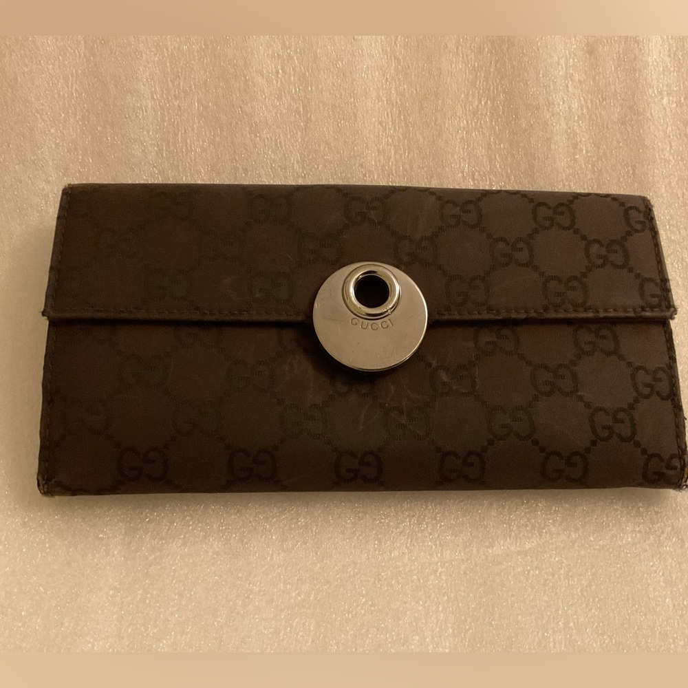 Gucci Dark Brown Wallet with Silver Disc Detail